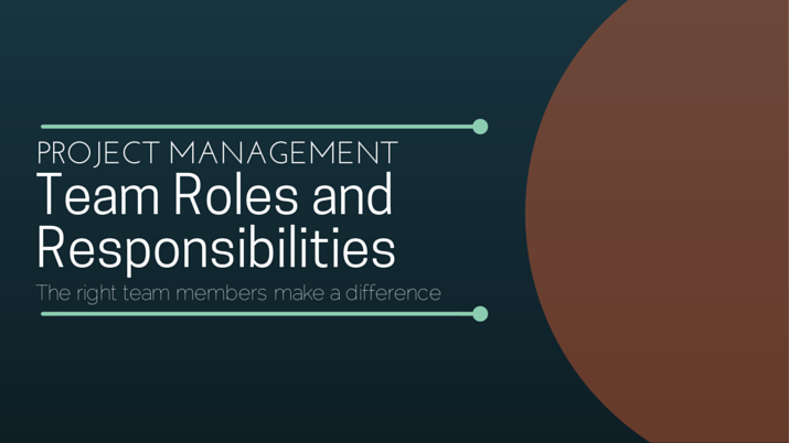 Project team graphic with blue background and white text displaying "project team management roles and responsiilities"