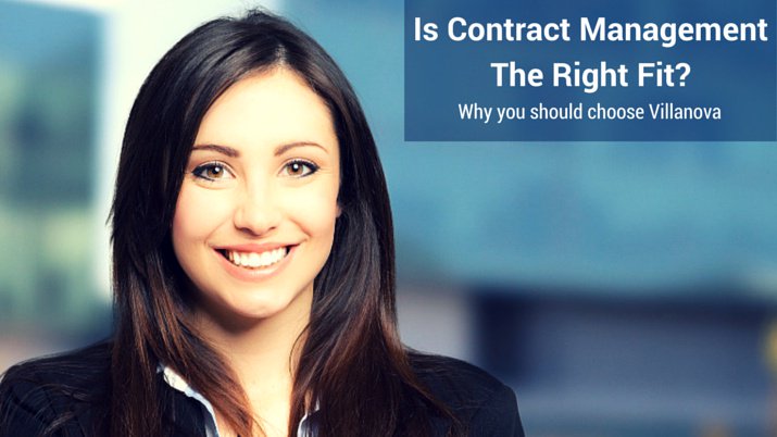 Business woman smiling into the camera, with a banner that reads "Is Contract Management the Right Fit?".