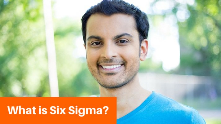 A man smiling into the camera with an orange banner at the bottom of the picture that reads "What is Six Sigma?".