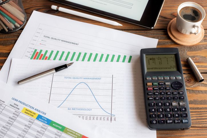 Lean Production Analysis, Six Sigma Methodology Graphics on Work Desk